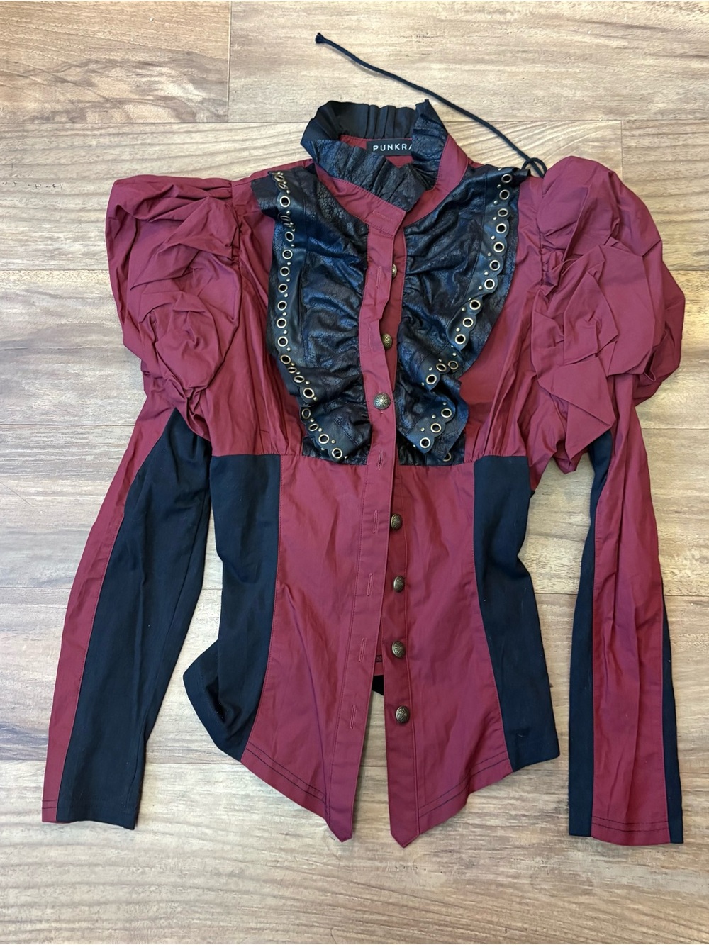Punk Rave Burgundy & Black Victorian-Style Blouse